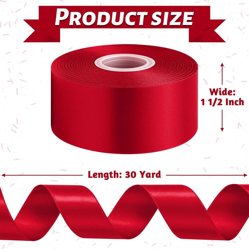 Fullive 1 1/2 Inch Ribbon for Gift Wrapping, 30Yards Wine Red Christmas Tree Ribbon, Polyester Ribbons for Flower Bouquet for Wedding Christmas Decoration DIY Bows Wrapping Bouquet Floral Arrangements - Image 2